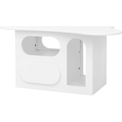Table basse blanche en forme de nuage avec tiroirs et étagères ouvertes 97x45x43,5 cm (1/5)