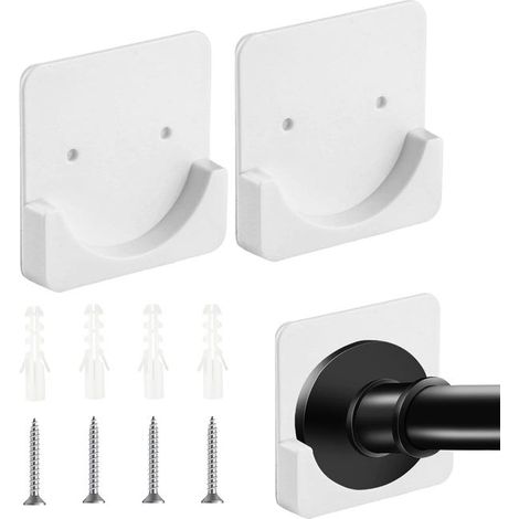 Juego de 2 soportes adhesivos para barra de cortina de ducha, de montaje en pared, fijaciones sin taladro para barra de cortina de ducha (barra no incluida) (1/5)