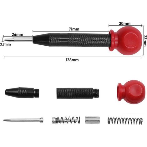 Poinçon de centrage automatique avec poignée de marquage Poinçon de départ Localisateur de trou - Noir/Argent, 2pcs (1/4)
