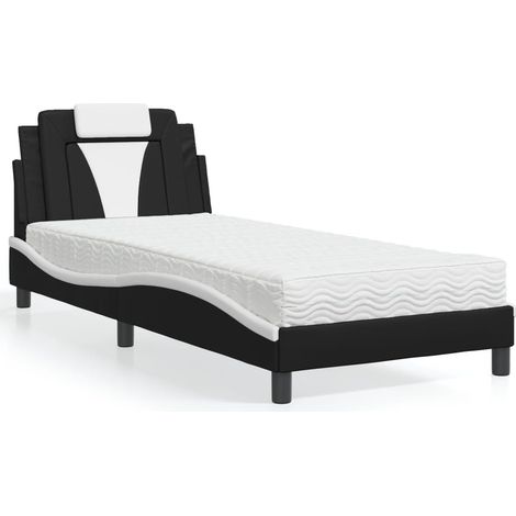 Bett "Viana" mit Matratze Schwarz und Weiß 90x200 cm Kunstleder (1/5)