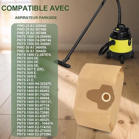 12 Staubsaugerbeutel für Parkside PWD 25 PWD 30 PNTS 1500 1600 A1 A2 B1 B2 B3 C1 C4 D1 E2 (1/5)