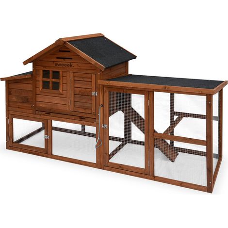 Wooden chicken coop for 4 chickens with nesting box Natural 193x62x114.5 cm - Geline (1/5)