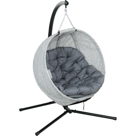 Outsunny Hängesessel mit Gestell, Eiförmiger Hängeschaukel mit Sitzpolstern, faltbar Hängematte für den Außenbereich Schaukelsessel Indoor Outdoor, Terrasse, Garten, Grau (1/5)