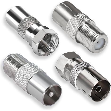 4 Pièces Adaptateur Antenne TV, Adaptateur d'Antenne TV F Mâle vers Femelle, Raccord Antenne-TV pour Câbles d'Antenne et Satellite, 9.5 mm, Argent (1/5)