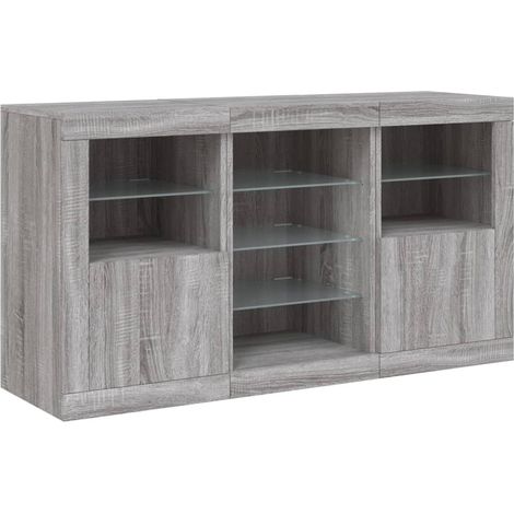 Credenza cassettiera mobile contenitore organizer cucina soggiorno salotto con luci LED sonoma 123 x 37 x 67 cm grigio 020030051