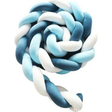 3M Braided Crib Bumper in Dark Blue, Blue, and White - Baby Crib Bumper (1/5)