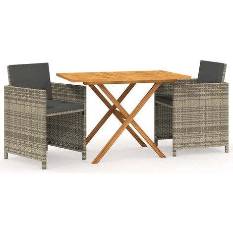 Set da Pranzo per Giardino 3 pz Salotto da Giardino con Cuscini Grigio (1/5)