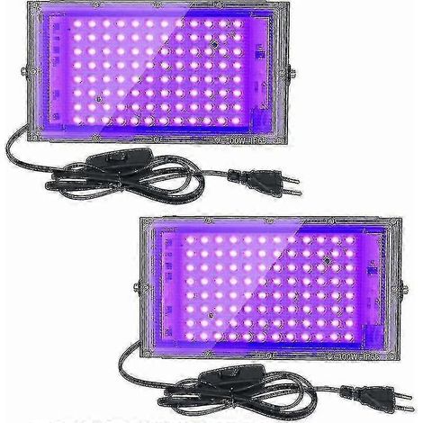 Lot de 2 projecteurs LED UV 100 W étanches IP65, lampe LED ultraviolette, éclairage à effets compatible avec aquarium, fêtes, peinture néon, fluorescent (1/5)