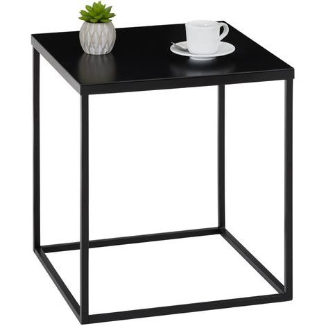 Table d'appoint HILAR table basse de salon table à café bout de canapé design retro vintage industriel, plateau carré en métal noir (1/3)