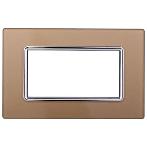 Ettroit Plaque compatible Bticino Livinglight 4 modules en verre couleur or - LN84411