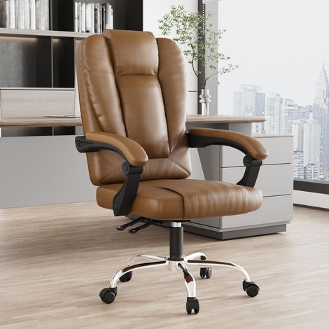 Ergonomic PU Leather Office Chair Reclining Lumbar Support Brown (1/5)