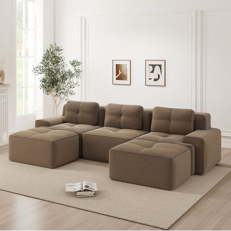 Sofá modular de pana marrón sin montaje grande OKMYHOME (1/5)