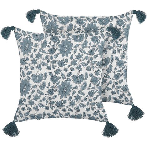 Dekokissen 2er Set RUMEX Baumwolle 45 x 45 cm Blau Blumenmuster