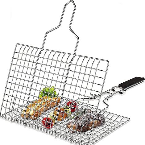 Panier à griller portable, panier à griller portable pour barbecue, pour poisson, légumes, steak, crevettes, saucisses (1/2)