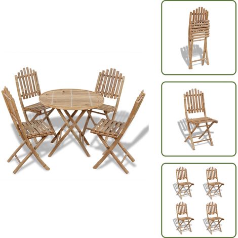 5-tlg. Garten-Essgruppe Klappbar Bambus - Bambus Gartenmöbel - Gartentisch - Gartenstühle - Esstisch Outdoor - Klappbares Gartenmöbel (1/5)