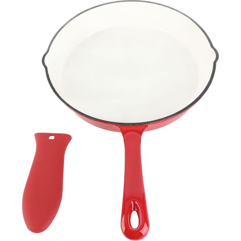 en fonte émaillée monobloc rouge 25 cm de diamètre manche (1/5)