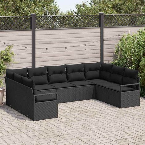 Teenpull – Gartensofa-set mit Kissen 9 pcs Schwarz Poly-Rattan (1/5)