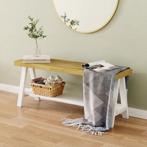Banc en Bois de 110CM, Banc en Bois Rustique, bancs à Chaussures d'entrée, bancs de Salle à Manger,étagère à Chaussures d'entrée, Convient pour l'entrée, la Salle à Manger (1/5)