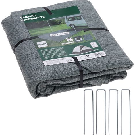 Camping Vorzeltteppich grau mit Ösen und Heringen - 300 x 250 cm - Outdoor Bodenplane wetterfest für Zelte