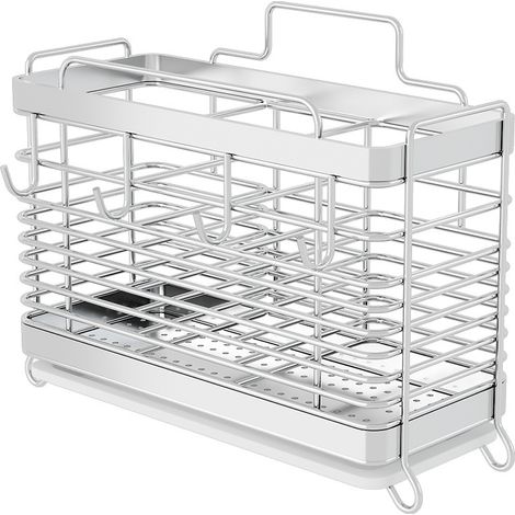 Égouttoir à couverts en acier inoxydable, boîte de rangement pour couverts avec bac d'égouttage, argenté (1/5)