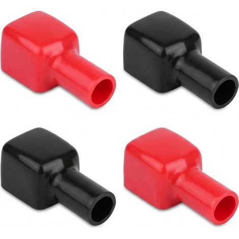 Lot de 4 cache-bornes de batterie 34 x 20 x 15 mm, protection contre la corrosion et les courts-circuits, capuchons isolants pour bornes de batterie en PVC, cache pôle rouge/noir, pour voiture, moto (1/5)