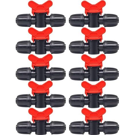 10 Pcs On/Off Irrigation Valves, PE Plastic Garden Tap, Double-Sided Outdoor Tap for Lawn Watering, Fits 16mm Hose (1/4)