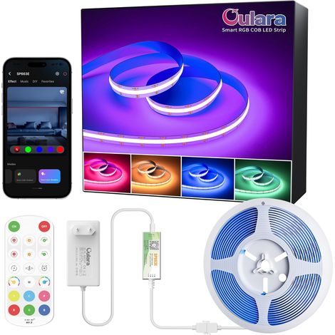 LED Strip COB 6M RGB Colour Changing Flexible LED Strip Light with RF Remote Control and Bluetooth APP Control for Party, Cabinet, Kitchen, Bedroom, Bar, DIY Decoration (1/5)