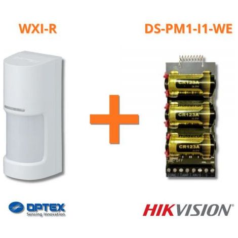 Optex sensore infrarosso esterno antifurto 180 gradi wireless + Modulo Hikvision DS-PM1-I1-WE - WXI-R