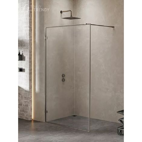 Paroi de douche à l'italienne 140 cm inox brossé avec cadre CARAIBES GUNMETAL BRUSHED (1/5)
