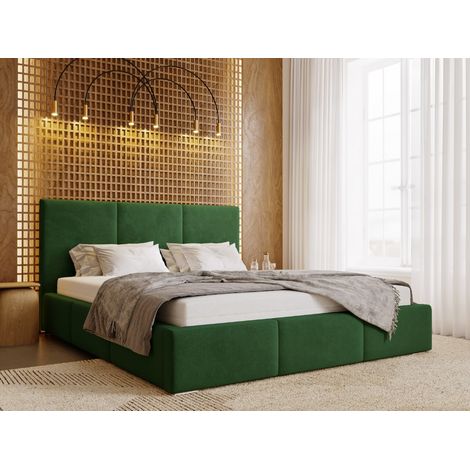 Lit rembourré avec rangement 200x200 velours vert Lincoln (1/5)