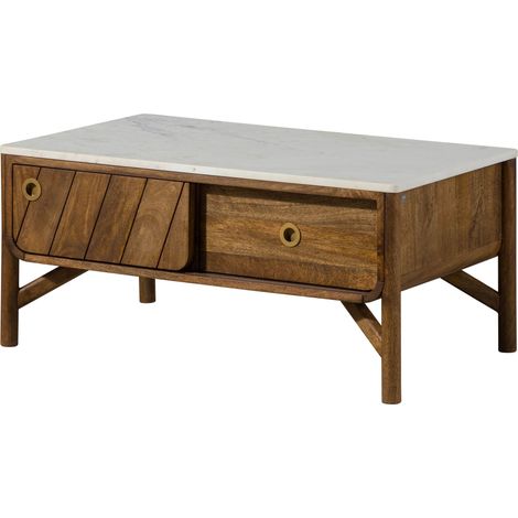 Couchtisch Mango 100x60x45 braun geölt / echter Marmor LOS ANGELES 05