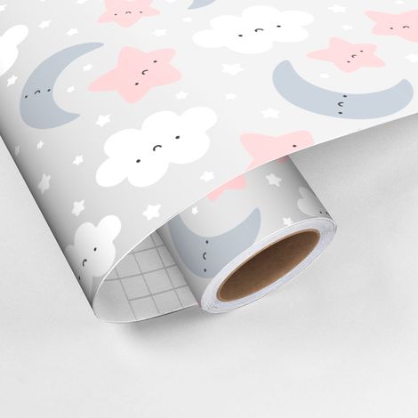 Rouleau revêtement adhésif vinyle au mètre - Sticker lavable Cuisine Meuble Armoire Porte - NUAGES ET CIEL ÉTOILÉ - 60x100cm (1/5)