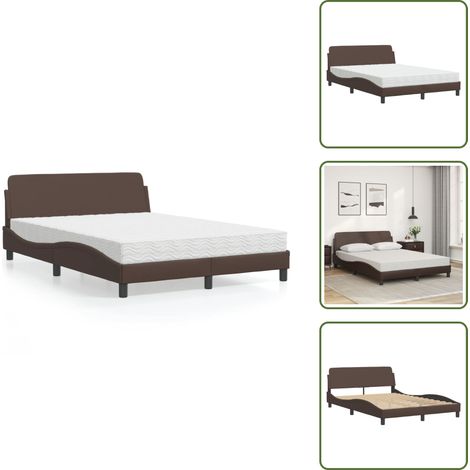 The Living Store Bett mit Matratze Braun 140x190 cm Kunstleder - Betten - Doppelbetten - Boxspringbett - Schlafzimmermöbel - Kunstlederbett (1/5)