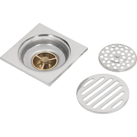 Grille carrée de sol pour douche, métal électroplaqué, forte capacité d'écoulement, avec couvercle pour salle de bain. (1/5)