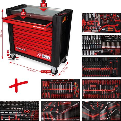 KS Tools PERFORMANCEplus Werkstattwagen-Satz P25 mit 564 Werkzeugen für 8 Schubladen
