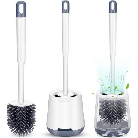 Brosse De Toilette En Silicone Avec Support, Brosse WC Murale Ou Autoportante À Séchage Rapide, Design Hygiénique Et Moderne, Blanc (1/5)
