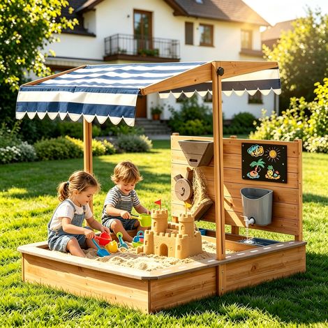 WUMAGIN -Bac à sable en bois pour enfants - with Lid Roof Adjustable Height