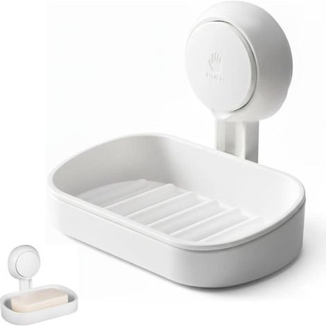 Jabonera, Jabonera, Jabonera, Caja de jabón, Jabonera con drenaje automático, Sin necesidad de taladrar, Reutilizable, 11,58,514 cm, Blanco (1/5)