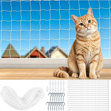 Filet pour chat pour balcon - Sans perçage - 8 x 3 m - Mailles de 2,5 cm (1/5)