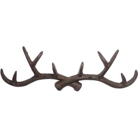 Patères murales rustiques vintage en fonte, en forme de bois de cerf, style shabby chic, porte-manteau, porte-clés, porte-chapeau