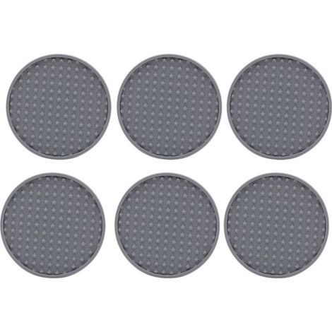 Set mit 6 hitzebeständigen, rutschfesten und flexiblen runden Silikonuntersetzern mit Halter für Haushalt und Küche (grau). (1/5)