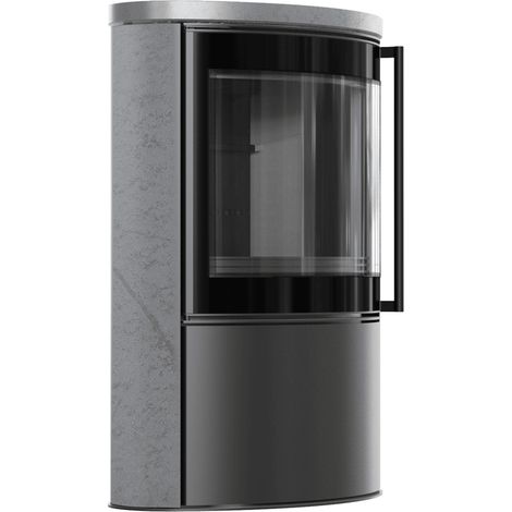BJORN 150 7 kW freistehender Stahlofen, dekorative GREY SATIN-Speicherkeramik, Keramikabdeckung schwarzes Thermotec (1/5)