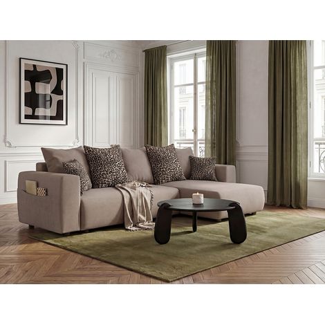 BOBOCHIC - Canapé d'angle convertible réversible coffre SIDONIE avec coussins à motif léopard