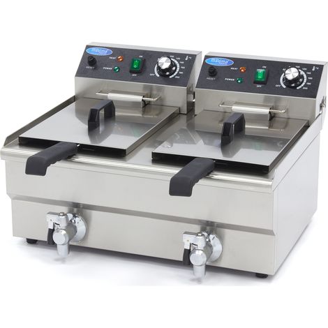Friteuse - 2 x 10L - 2 Paniers - avec Robinet de Vidange - Maxima