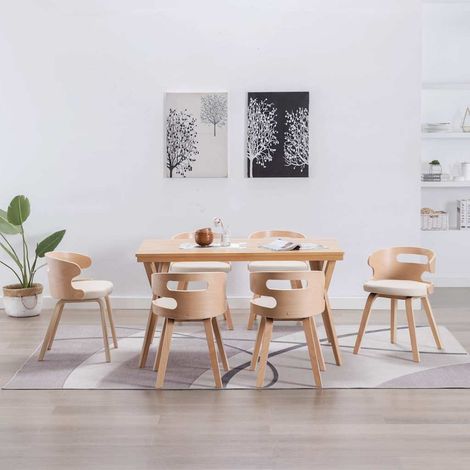 vidaXL Sillas de comedor 6 uds madera curvada y cuero sintético crema (1/5)
