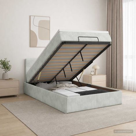 Cama tipo otomana con colchón y LED Gris Claro 120 x 200 cm (1/5)