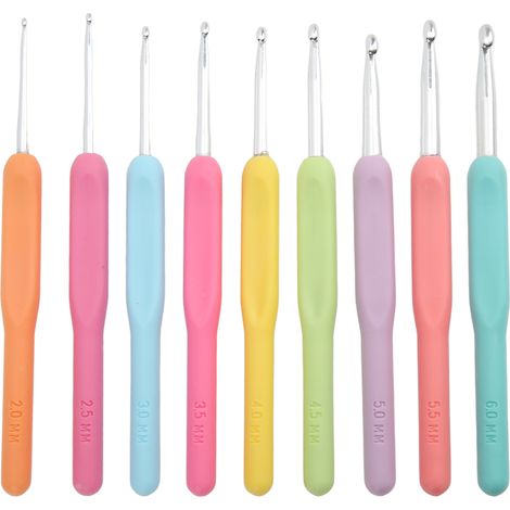Lot de 9 crochets en aluminium TPR, robustes et durables, de différentes tailles, pour une utilisation polyvalente et une réduction de la fatigue des mains. Aiguilles à crocheter (1/5)