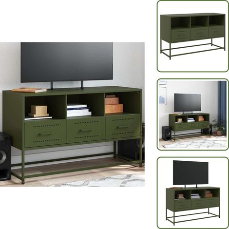 TV-Schrank Olivgrün 100,5x39x60,5 cm Stahl - TV Schrank - Industrieller Stil - Olivgrün - Stahl - Wohnraum (1/5)