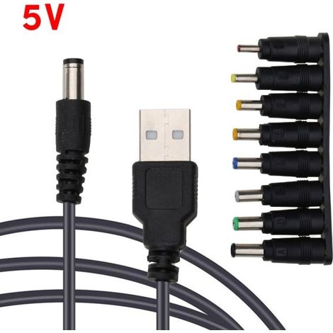Câble adaptateur USB vers CC 5V/9V/12V avec 8 prises CC pour routeur, mini-ventilateur, enceinte et chargeur sans fil. (1/5)