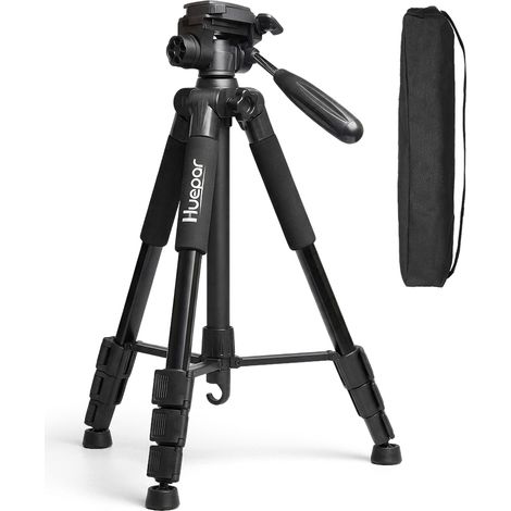 Treppiede per fotocamera da viaggio multifunzione Huepar Treppiede per livella laser regolabile da 56"/143 cm con testa panoramica girevole a 3 vie, con livella a bolla